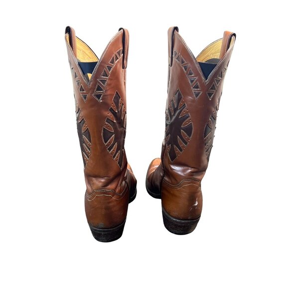 VTG Justin Leather Cowboy Boots Comb Last  9.5 B Brown Western Embroidered 2510 - Picture 7 of 16